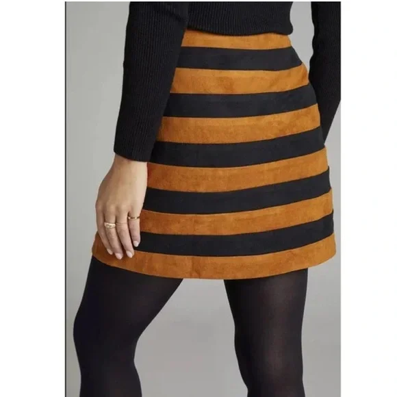 Striped Black and Brown Button-Up Skirt - Picture 3 of 8